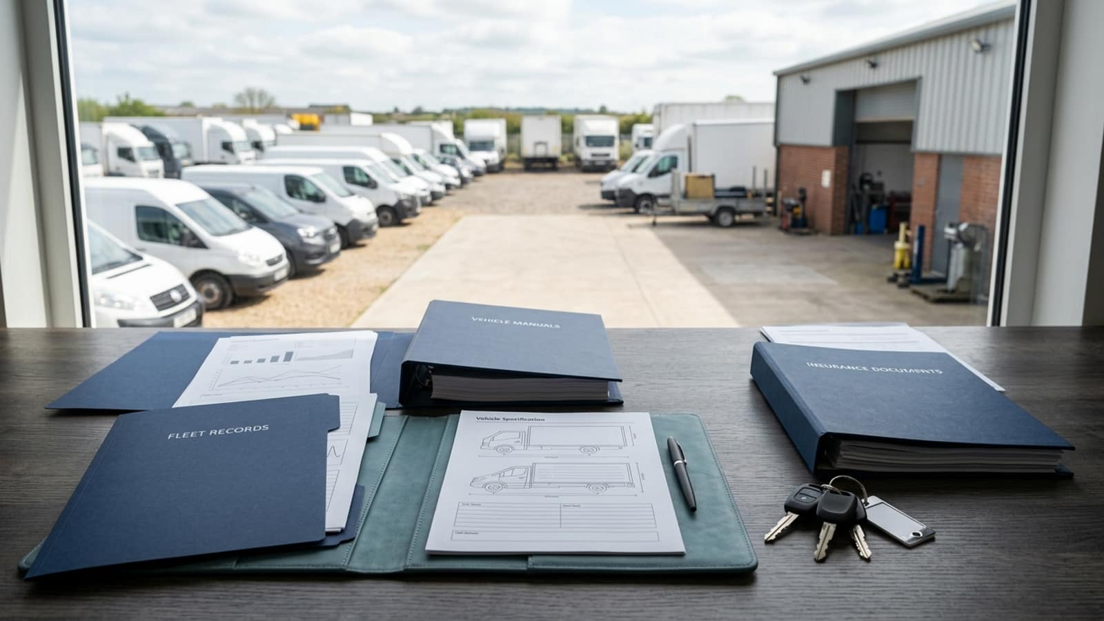 Unbranded commercial fleet vehicles and planning materials illustrating Fleet Financing Requirements