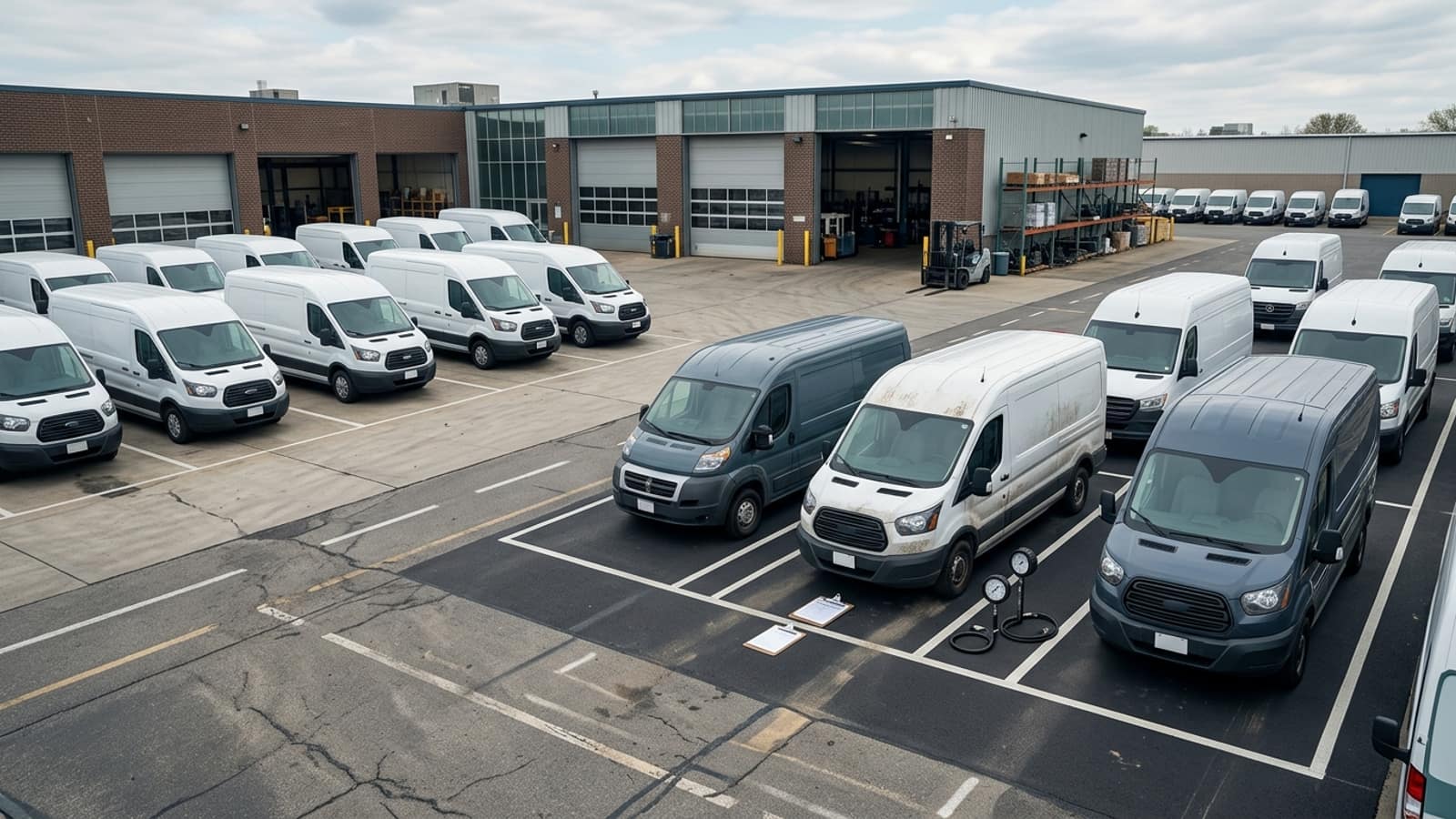 Unbranded commercial fleet vehicles and planning materials illustrating Commercial Fleet Leasing
