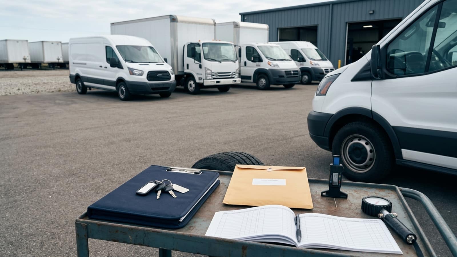 Unbranded commercial fleet vehicles and planning materials illustrating Fleet Collateral and Residual Value