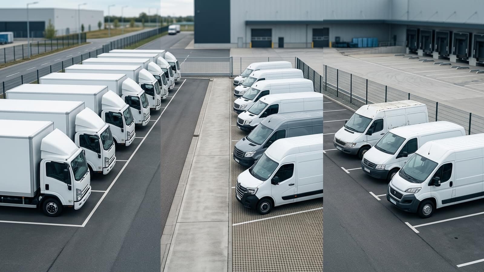 Unbranded commercial fleet vehicles and planning materials illustrating Fleet Financing Structures